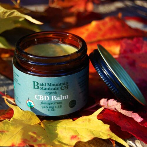 Organic CBD with Autumn Leaves open jar with colorful autumn leaves