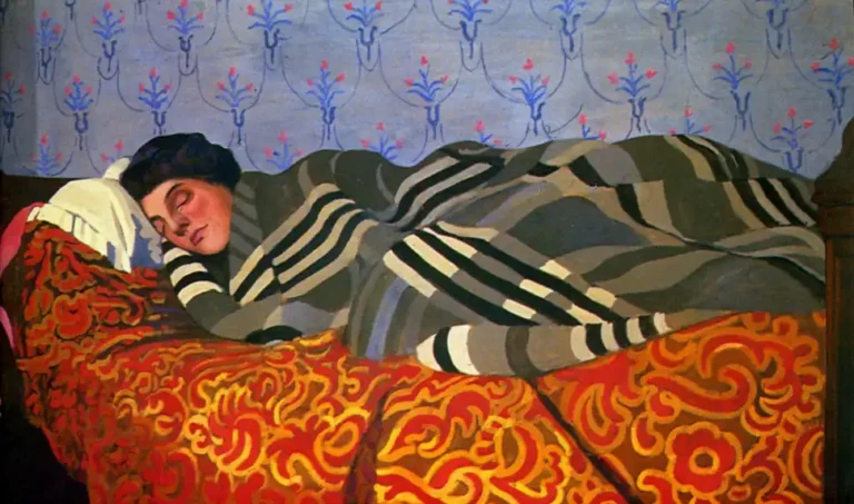 painting of woman sleeping on a couch